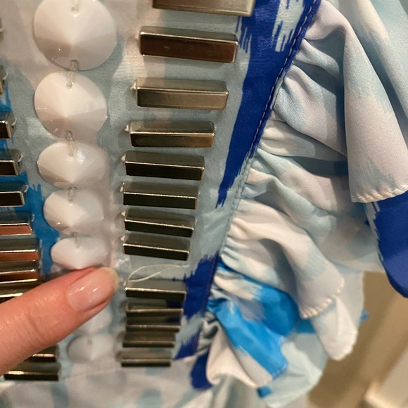 NWT Sheridan French Stacey Maxi Dress Tulip Ikat Beaded Metallic Blue Medium - Picture 5 of 16